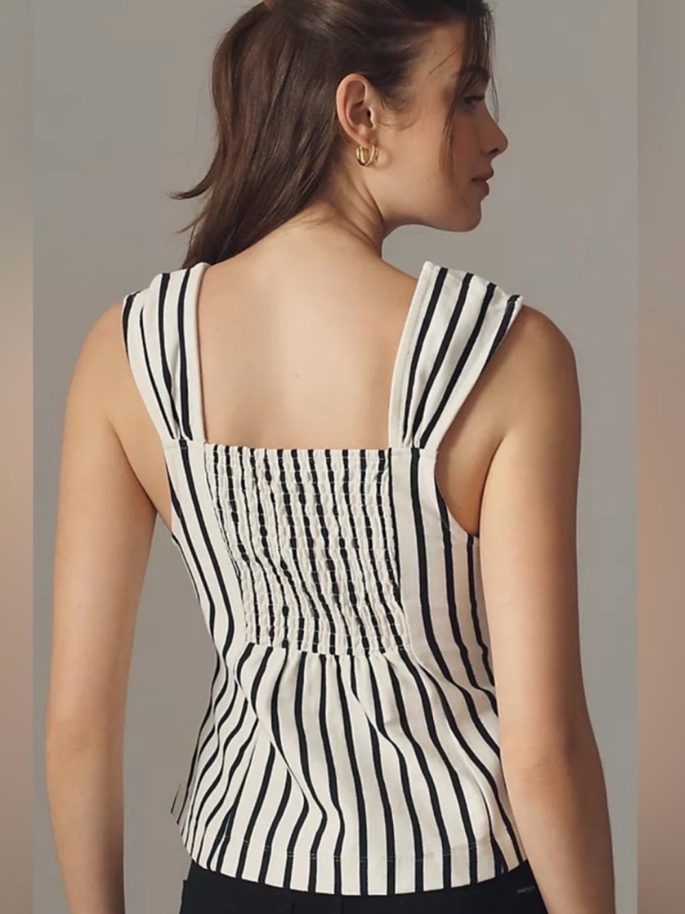 LIKE NEW Women’s Maeve Black & Ivory Stripe Tank Top in 100% Cotton - LP - Picture 2 of 9